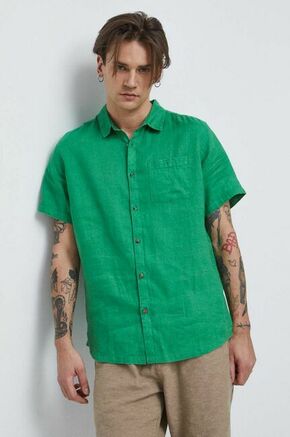 Lanena srajca Medicine zelena barva - zelena. Srajca iz kolekcije Medicine. Model izdelan iz enobarvne tkanine. Ima klasičen ovratnik.