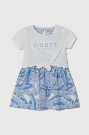 Otroška obleka Guess - modra. Otroški obleka iz kolekcije Guess. Model izdelan iz vzorčastega materiala. Model iz izjemno udobne tkanine z visoko vsebnostjo bombaža.
