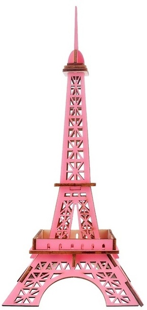 Woodcraft Lesena 3D sestavljanka Eifflov stolp roza