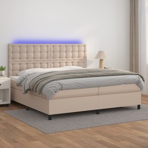 Box spring postelja vzmetnico LED kapučino 200x200 cm um. usnje - vidaXL - Rjava - 92