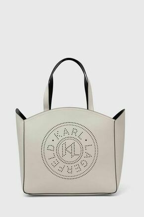 Usnjena torbica Karl Lagerfeld bela barva - bela. Velika torbica iz kolekcije Karl Lagerfeld. Model na zapenjanje