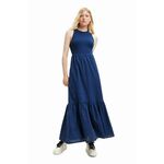 Obleka Desigual - modra. Obleka iz kolekcije Desigual. Nabran model, izdelan iz enobarvne tkanine.