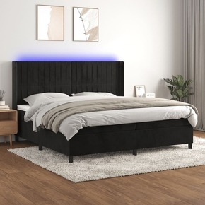 Box spring postelja z vzmetnico LED črna 200x200 cm žamet - vidaXL - črna - 95
