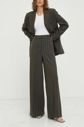 Volnene hlače Remain rjava barva - rjava. Hlače iz kolekcije Remain. Model izdelan iz vzorčaste tkanine. Visoka vsebnost volne zagotavlja zaščito pred mrazom