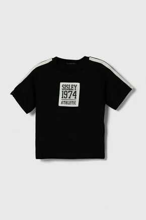 Otroška bombažna kratka majica Sisley črna barva - črna. Lahkotna kratka majica iz kolekcije Sisley