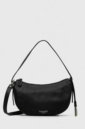 Usnjena torbica Twinset črna barva - črna. Torba iz kolekcje Twinset. Na zapenjanje model narejen iz naravnega usnja. Model je enostaven za čiščenje in vzdrževanje.