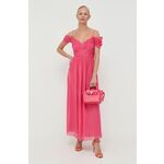 Svilena obleka Luisa Spagnoli roza barva - roza. Obleka iz kolekcije Luisa Spagnoli. Nabran model, izdelan iz enobarvne tkanine. Zračen material, občutljiv na dotik.