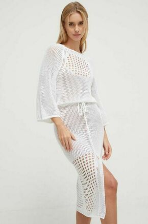 Obleka za na plažo Karl Lagerfeld bela barva - bela. Obleka za na plažo iz kolekcije Melissa Odabash. Model izdelan iz luknjičastega materiala. Bombažen