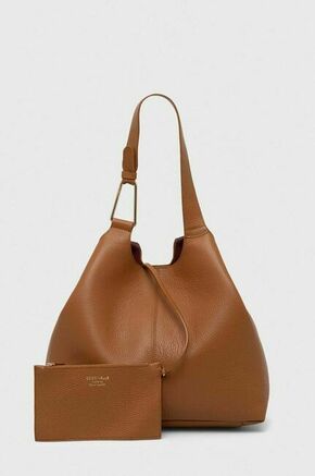 Usnjena torbica Coccinelle rjava barva - rjava. Velika nakupovalna torbica iz kolekcije Coccinelle. Model na zapenjanje