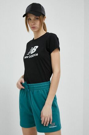 Bombažna kratka majica New Balance črna barva - črna. Kratka majica iz kolekcije New Balance. Model izdelan iz pletenine s potiskom. Izjemno udoben material