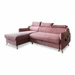 Svetlo rožnata žametna raztegljiva kotna sedežna garnitura (levi kot) Sweet Harmony – Miuform