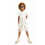 Otroška obleka Desigual bela barva - bela. Otroški obleka iz kolekcije Desigual. Nabran model, izdelan iz kombinacija enobarvnega in vzorčastega materiala.