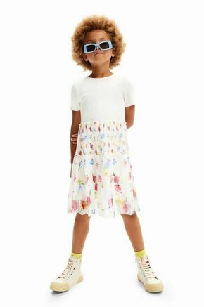 Otroška obleka Desigual bela barva - bela. Otroški obleka iz kolekcije Desigual. Nabran model