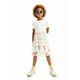 Otroška obleka Desigual bela barva - bela. Otroški obleka iz kolekcije Desigual. Nabran model, izdelan iz kombinacija enobarvnega in vzorčastega materiala.
