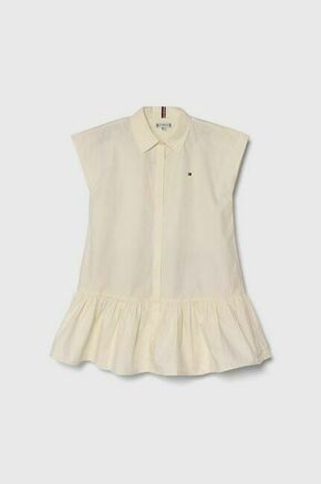 Otroška bombažna obleka Tommy Hilfiger bež barva - bež. Obleka iz kolekcije Tommy Hilfiger. Model izdelan iz enobarvne tkanine. Model iz zračne bombažne tkanine.