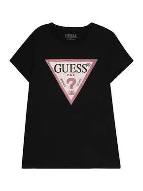 Otroška kratka majica Guess črna barva - črna. Otroški kratka majica iz kolekcije Guess. Model izdelan iz pletenine s potiskom.