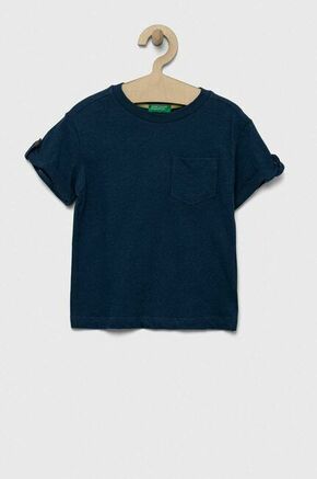 Kratka majica s primesjo lanu United Colors of Benetton mornarsko modra barva - mornarsko modra. Otroške lahkotna kratka majica iz kolekcije United Colors of Benetton