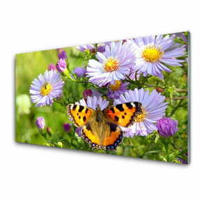 Tulup.si Steklena slika Rastlina cveti butterfly narava 125x50 cm