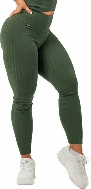 Nebbia Organic Cotton Ribbed High-Waist Leggings Dark Green S Fitnes hlače