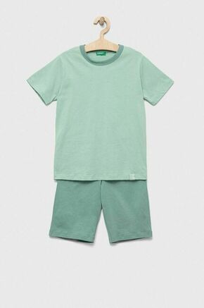 Otroška bombažna pižama United Colors of Benetton zelena barva - zelena. Otroški pižama iz kolekcije United Colors of Benetton. Model izdelan iz pletenine. Izjemno udoben material.