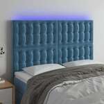 shumee LED posteljno vzglavje temno modro 144x5x118/128 cm žamet