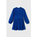 Otroška obleka Tommy Hilfiger - modra. Otroški obleka iz kolekcije Tommy Hilfiger. Model izdelan iz vzorčaste tkanine. Izrazita, bleščeča tkanina s kovinsko nitjo.