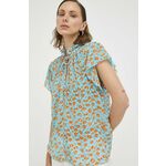 Majica Samsoe Samsoe ženska - modra. Bluza iz kolekcije Samsoe Samsoe, izdelana iz vzorčaste tkanine. Izdelek vsebuje reciklirana vlakna.