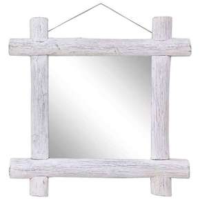 VidaXL Ogledalo iz lesa belo 70x70 cm trden predelan les