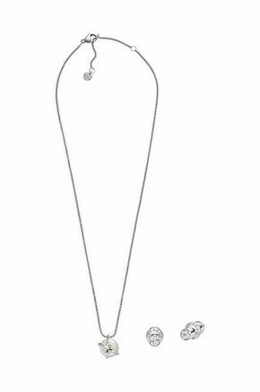 Ogrlica in uhani Skagen - srebrna. Ogrlica in uhani iz kolekcije Skagen. Model z okrasnim obeskom izdelan iz kovine.