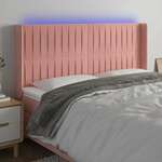 shumee LED posteljno vzglavje roza 203x16x118/128 cm žamet