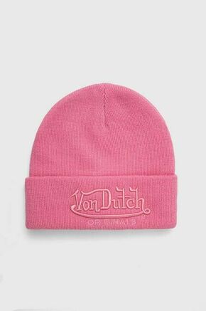 Kapa Von Dutch roza barva - roza. Kapa iz kolekcije Von Dutch. Model izdelan iz pletenine z nalepko.