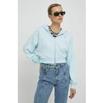 Pulover Calvin Klein Jeans ženska, s kapuco - modra. Pulover s kapuco iz kolekcije Calvin Klein Jeans, izdelan iz elastične pletenine. Model iz zračne tkanine z visoko vsebnostjo bombaža.