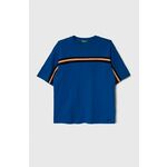Otroška bombažna kratka majica United Colors of Benetton - modra. Otroške kratka majica iz kolekcije United Colors of Benetton, izdelana iz elastične pletenine. Model iz izjemno udobne bombažne tkanine.