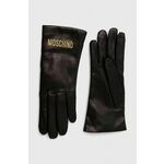 Usnjene rokavice Moschino ženski, črna barva - črna. Rokavice iz kolekcije Moschino. Model izdelan iz iz naravnega usnja.