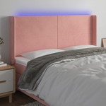 vidaXL LED posteljno vzglavje roza 163x16x118/128 cm žamet
