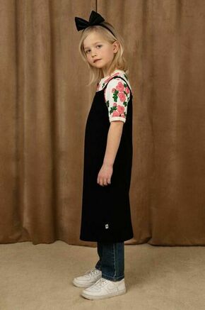 Otroška bombažna obleka Mini Rodini črna barva - črna. Otroški obleka iz kolekcije Mini Rodini. Raven model