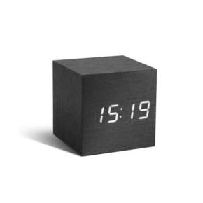 Temno siva budilka z belim LED zaslonom Gingko Cube Click Clock