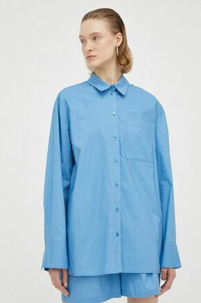 Bombažna srajca Birgitte Herskind Henriette ženska - modra. Srajca iz kolekcije Birgitte Herskind. Model izdelan iz enobarvne tkanine. Ima klasičen ovratnik. Visokokakovosten material