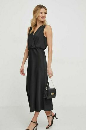 Obleka Dkny črna barva - črna. Elegantna obleka iz kolekcije Dkny. Model izdelan iz enobarvne tkanine. Model iz mehke in zračne tkanine je idealen za toplejše letne čase.