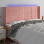 vidaXL LED posteljno vzglavje roza 183x16x118/128 cm žamet
