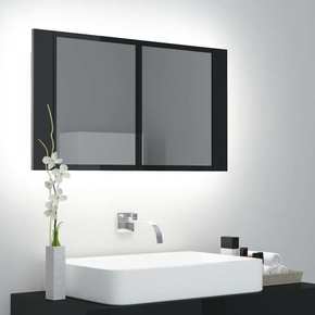 Shumee LED kopalniška omarica z ogledalom visok sijaj črna 80x12x45 cm
