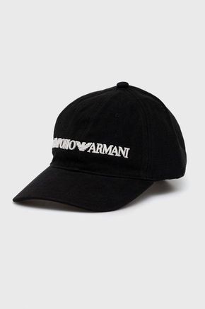Emporio Armani bombažna kapa - črna. Baseball kapa iz kolekcije Emporio Armani. Model izdelan iz tkanine z uporabo.