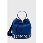 Vrečka Tommy Jeans - modra. Srednje velika torbica mošnjiček iz kolekcije Tommy Jeans. Model na zapenjanje, izdelan iz ekološkega usnja.
