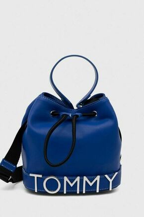 Vrečka Tommy Jeans - modra. Srednje velika torbica mošnjiček iz kolekcije Tommy Jeans. Model na zapenjanje