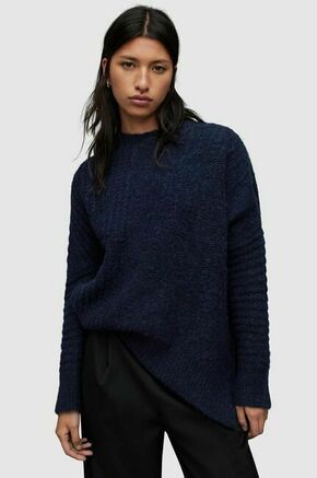 Volnen pulover AllSaints Selena - modra. Pulover iz kolekcije AllSaints. Model s polpuli ovratnikom