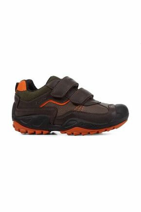 Geox otroški čevlji - rjava. Čevlji iz kolekcije Geox. Nepodloženi model izdelan iz kombinacije ekološkega usnja in tekstilnega materiala.