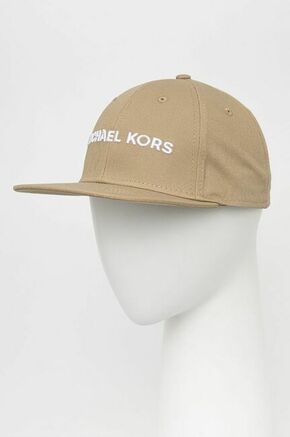 Kapa Michael Kors bež barva - bež. Kapa s šiltom vrste snapback iz kolekcije Michael Kors. Model izdelan iz materiala z nalepko.