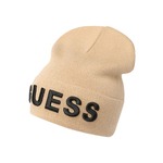 Kapa s primesjo volne Guess bež barva - bež. Kapa iz kolekcije Guess. Model izdelan iz pletenine z nalepko.