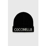 Kapa Coccinelle črna barva, - črna. Kapa iz kolekcije Coccinelle. Model izdelan iz pletenine s potiskom.