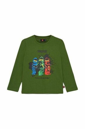 Otroška bombažna majica z dolgimi rokavi Lego zelena barva - zelena. Otroške Majica z dolgimi rokavi iz kolekcije Lego. Model izdelan iz tanke